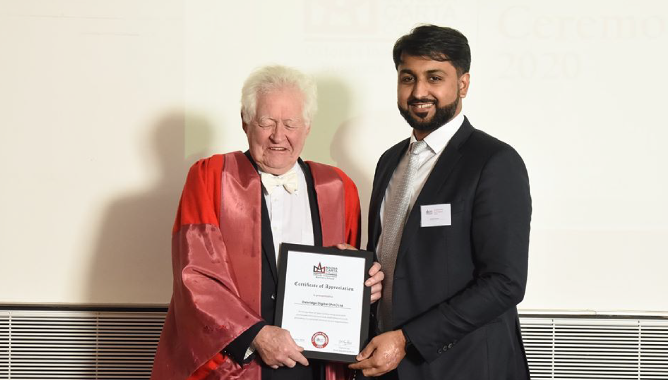 Oxbridge gets Certificate of appreciation by Magna Carta College -
